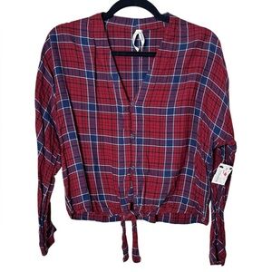 Girl Krazy Small Red and Blue Plaid Button-Down Shirt
